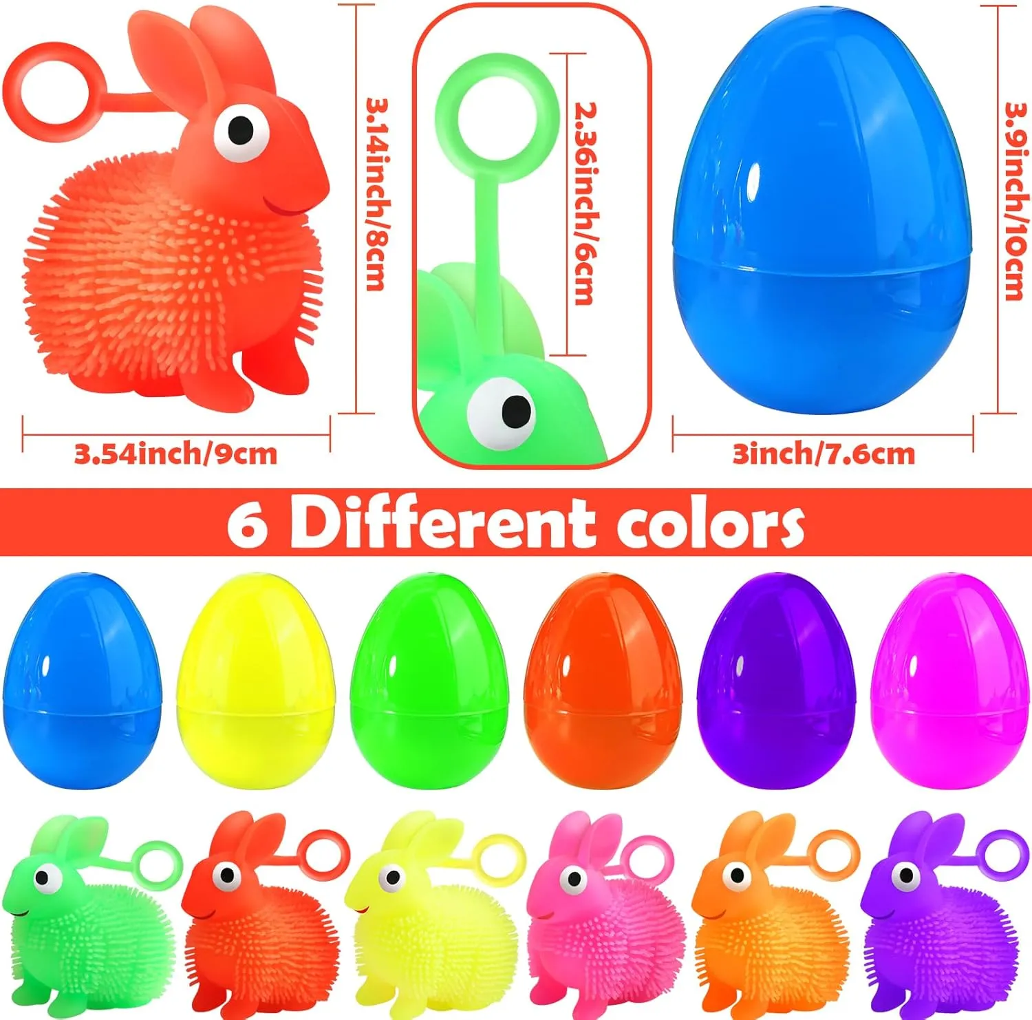 8 Pcs Jumbo Easter Eggs Filled Bunny Puffer Balls for Kids, Light Up Squeeze Balls Toys for Kids, Stress Relief Fidget Glow in The Dark for Easter Basket Stuffers, Party Favor Easter Egg Hunt Fillers