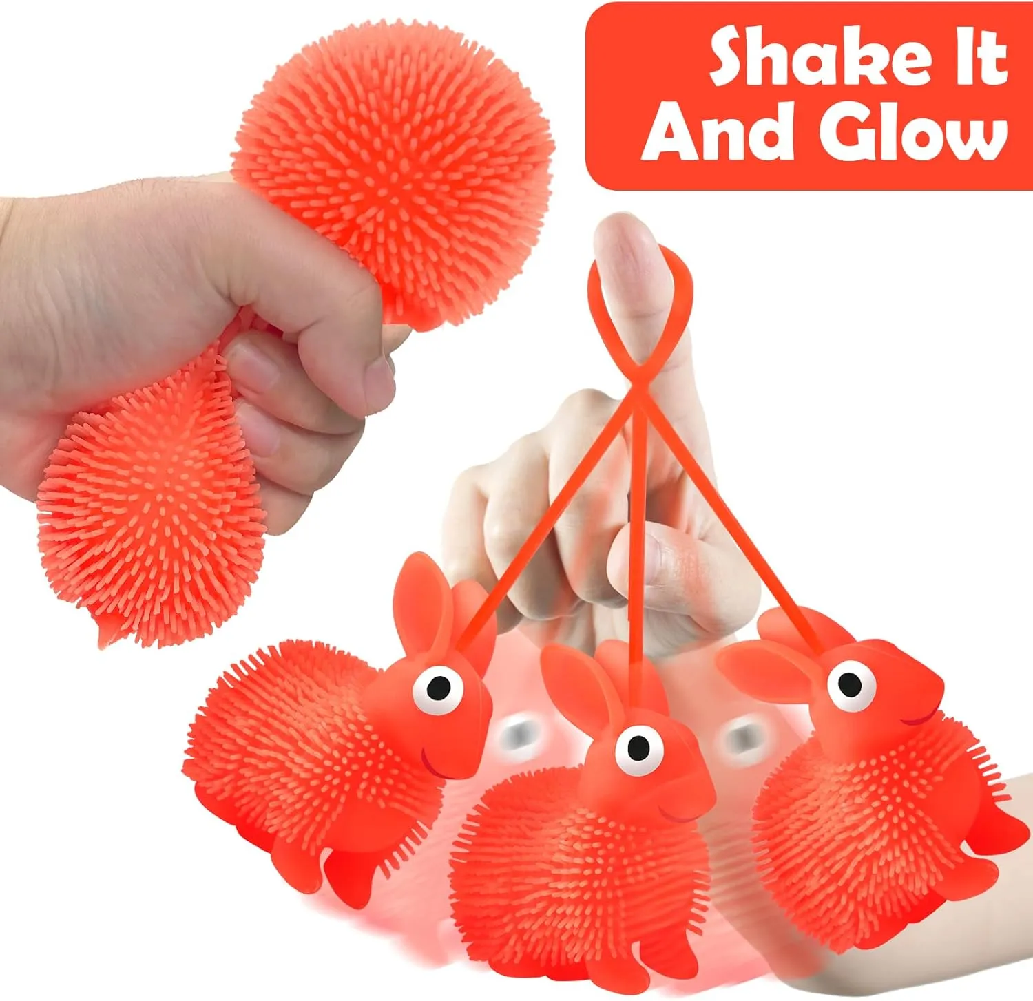 8 Pcs Jumbo Easter Eggs Filled Bunny Puffer Balls for Kids, Light Up Squeeze Balls Toys for Kids, Stress Relief Fidget Glow in The Dark for Easter Basket Stuffers, Party Favor Easter Egg Hunt Fillers