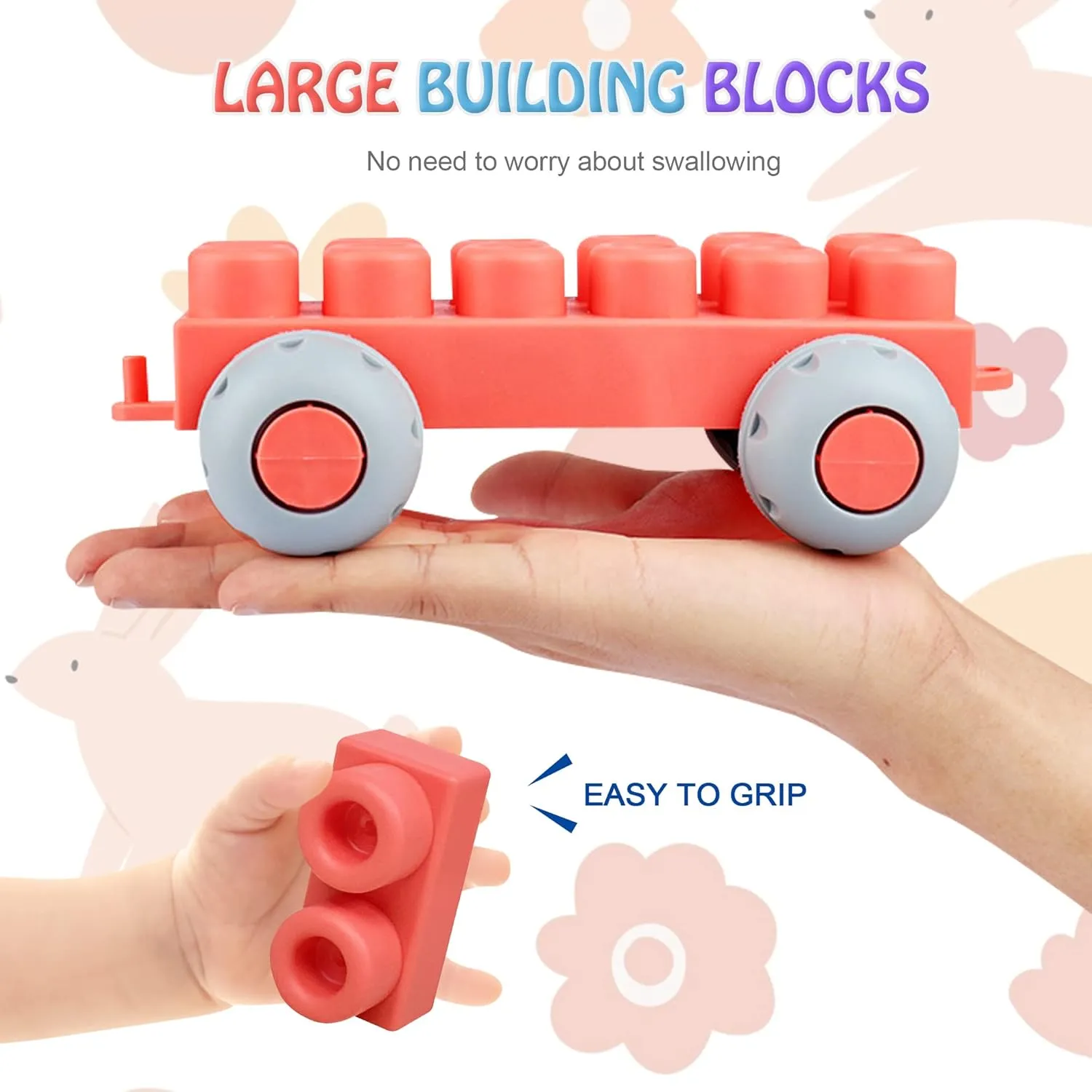 80PCS Baby Blocks Set with Storage Bucket, Blocks for Babies 6 Months and Up STEM Educational Toddler Gifts, Rubber Soft Blocks Big Building Blocks Sensory Stacking Toys