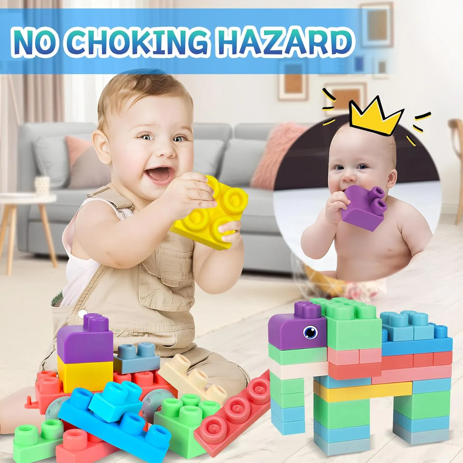 80PCS Baby Blocks Set with Storage Bucket, Blocks for Babies 6 Months and Up STEM Educational Toddler Gifts, Rubber Soft Blocks Big Building Blocks Sensory Stacking Toys