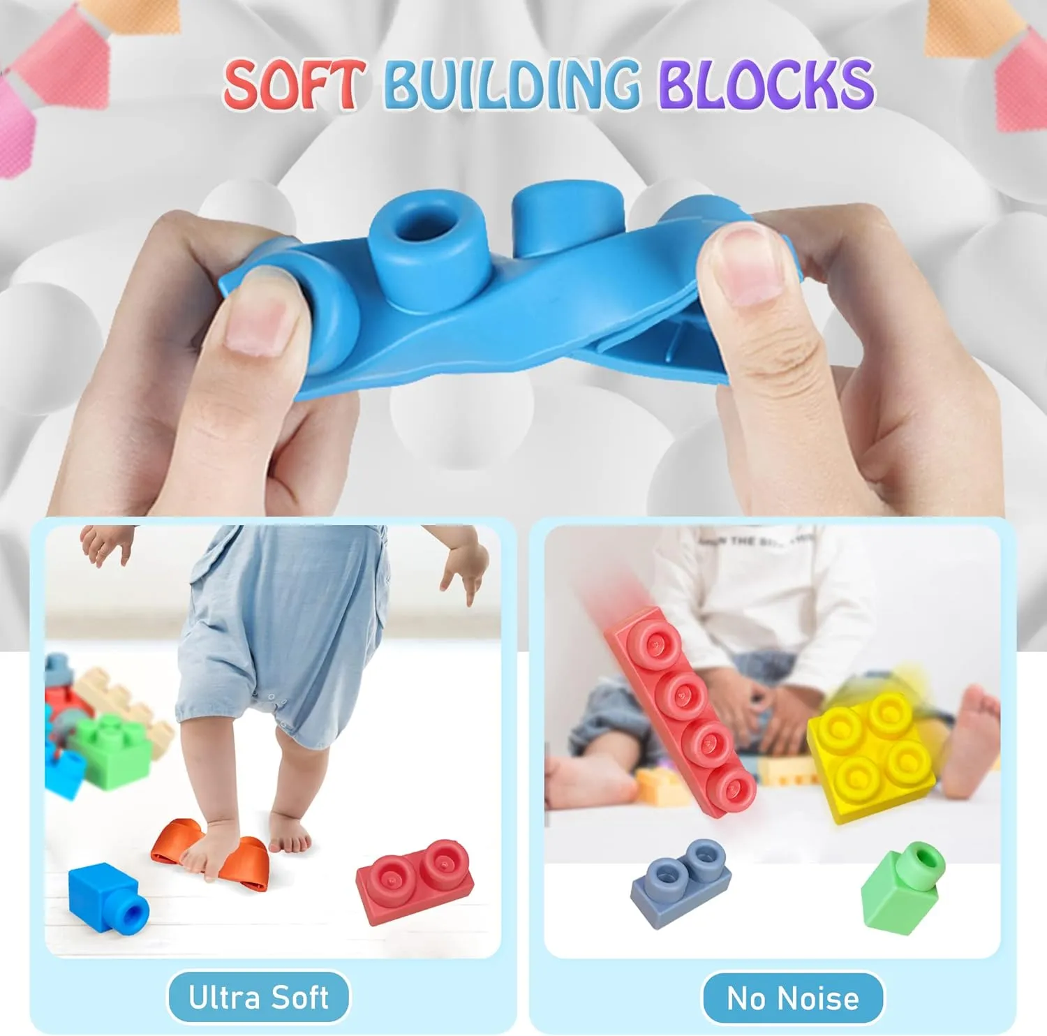 80PCS Baby Blocks Set with Storage Bucket, Blocks for Babies 6 Months and Up STEM Educational Toddler Gifts, Rubber Soft Blocks Big Building Blocks Sensory Stacking Toys