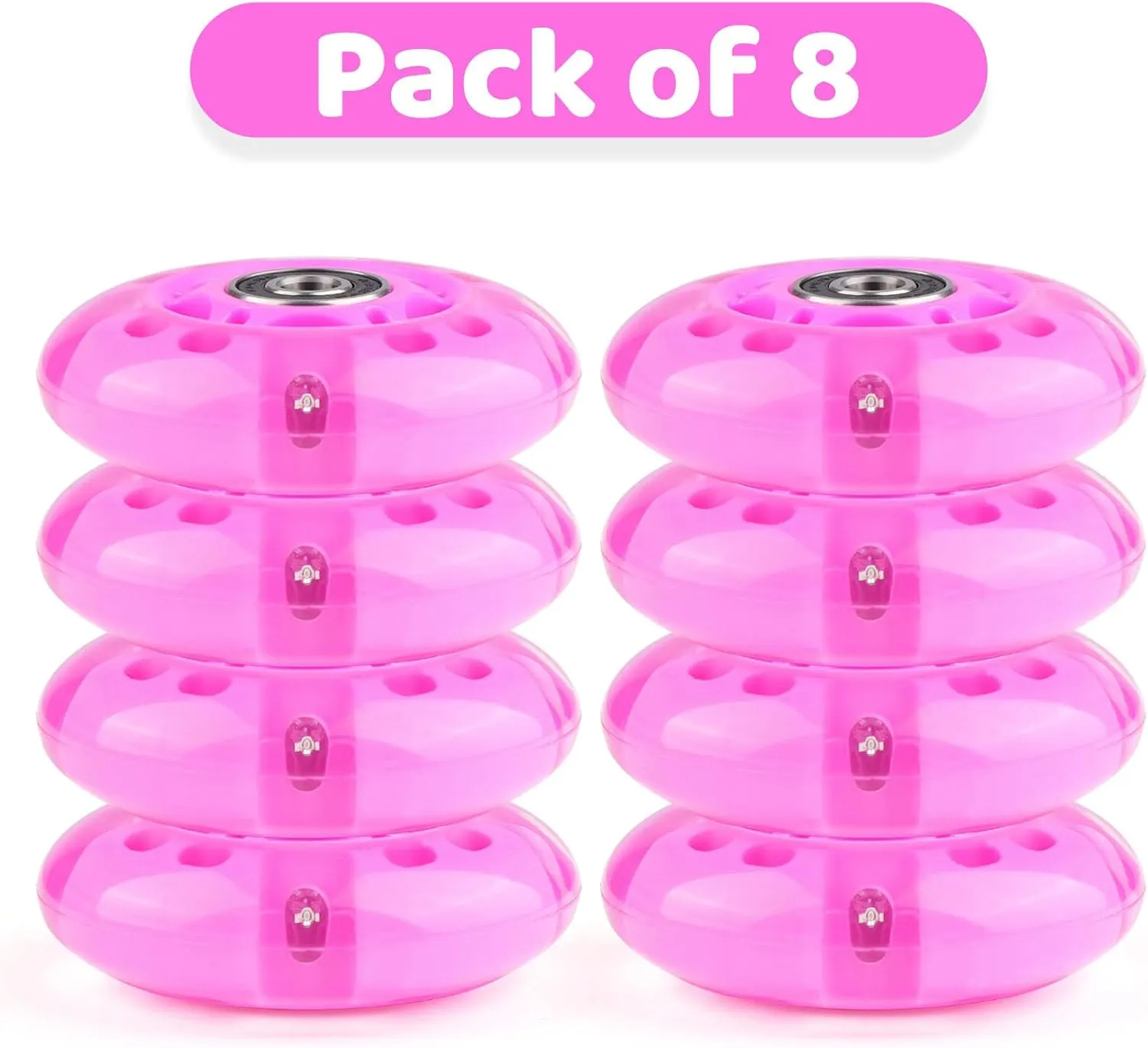 8pcs Inline Skate Wheels Led Light-Up Wheels 64/70/72/76/80mm w/Bushings 85-88A for Kids and Youth Beginners Children's Inline Skates Indoor/Outdoor Use (Pink, 72mm)
