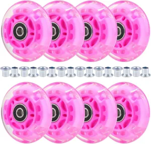 8pcs Inline Skate Wheels Led Light-Up Wheels 64/70/72/76/80mm w/Bushings 85-88A for Kids and Youth Beginners Children's Inline Skates Indoor/Outdoor Use (Pink, 72mm)
