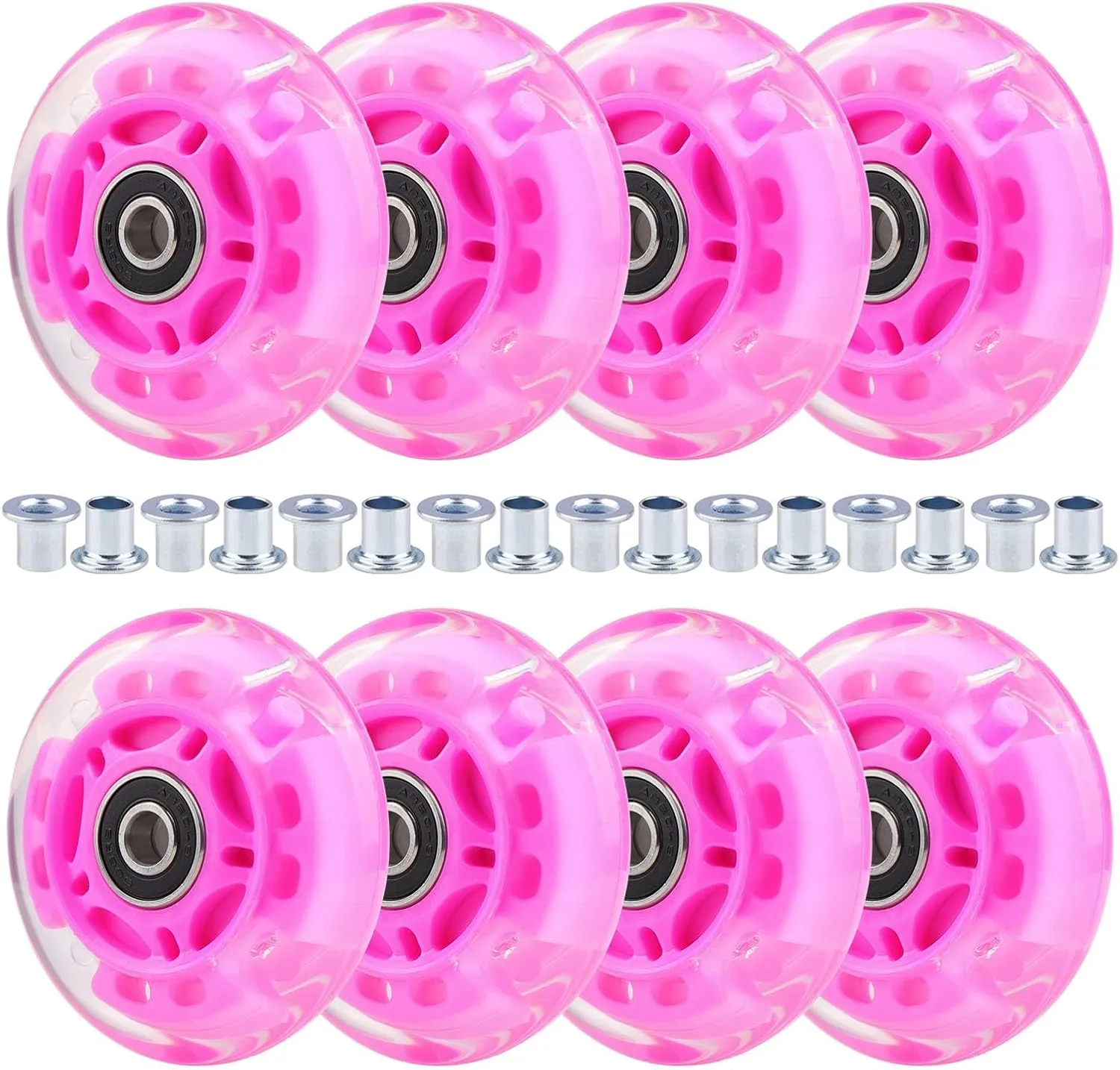 8pcs Inline Skate Wheels Led Light-Up Wheels 64/70/72/76/80mm w/Bushings 85-88A for Kids and Youth Beginners Children's Inline Skates Indoor/Outdoor Use (Pink, 72mm)