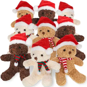 9 Pcs 9 Inch Christmas Bear Plush Bear Stuffed Animal Toys Santa Cuties with Santa Hat Scarf Xmas Cuties Preschool Stuffed Animals Toys for Christmas Boy Girl Birthday Gifts, 3 Colors, Long Leg Style
