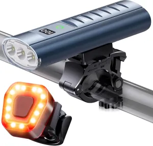 9000 Lumens Bike Light Set, Prasky Rechargeable Bicycle Lights Front and Rear, Super Bright LED Bike Headlight, IP65 Waterproof Multiple Modes Road Mountain Bike Lights for Night Riding