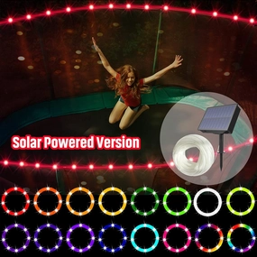 【Solar Powered Version】 LED Trampoline Lights with Solar Panel，Remote Control Trampoline Rim LED Light for 12 Ft Trampoline, 16 Color Change by yourself, Waterproof, Bright to Play at Night Outdoors