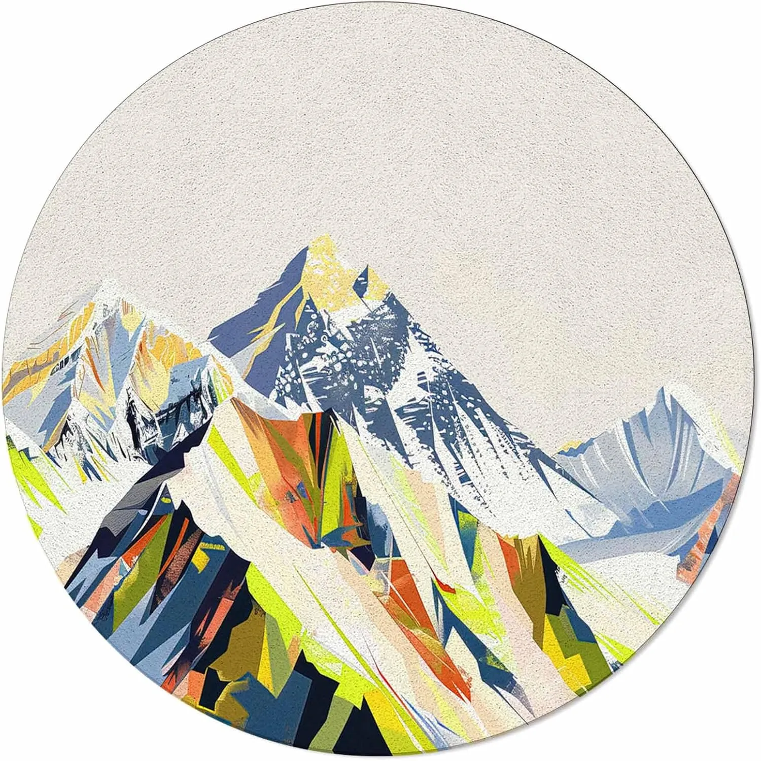 Abstract Mountains Area Rug Carpet for Kids Teen Girls Boys Bedroom, Living Room, Washable Outdoor Indoor Accent Throw Runner Floor Mat Area Rug 6FT(Round) Yellow Green Navy Blue Painting Art