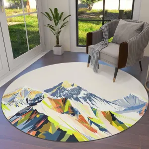 Abstract Mountains Area Rug Carpet for Kids Teen Girls Boys Bedroom, Living Room, Washable Outdoor Indoor Accent Throw Runner Floor Mat Area Rug 6FT(Round) Yellow Green Navy Blue Painting Art