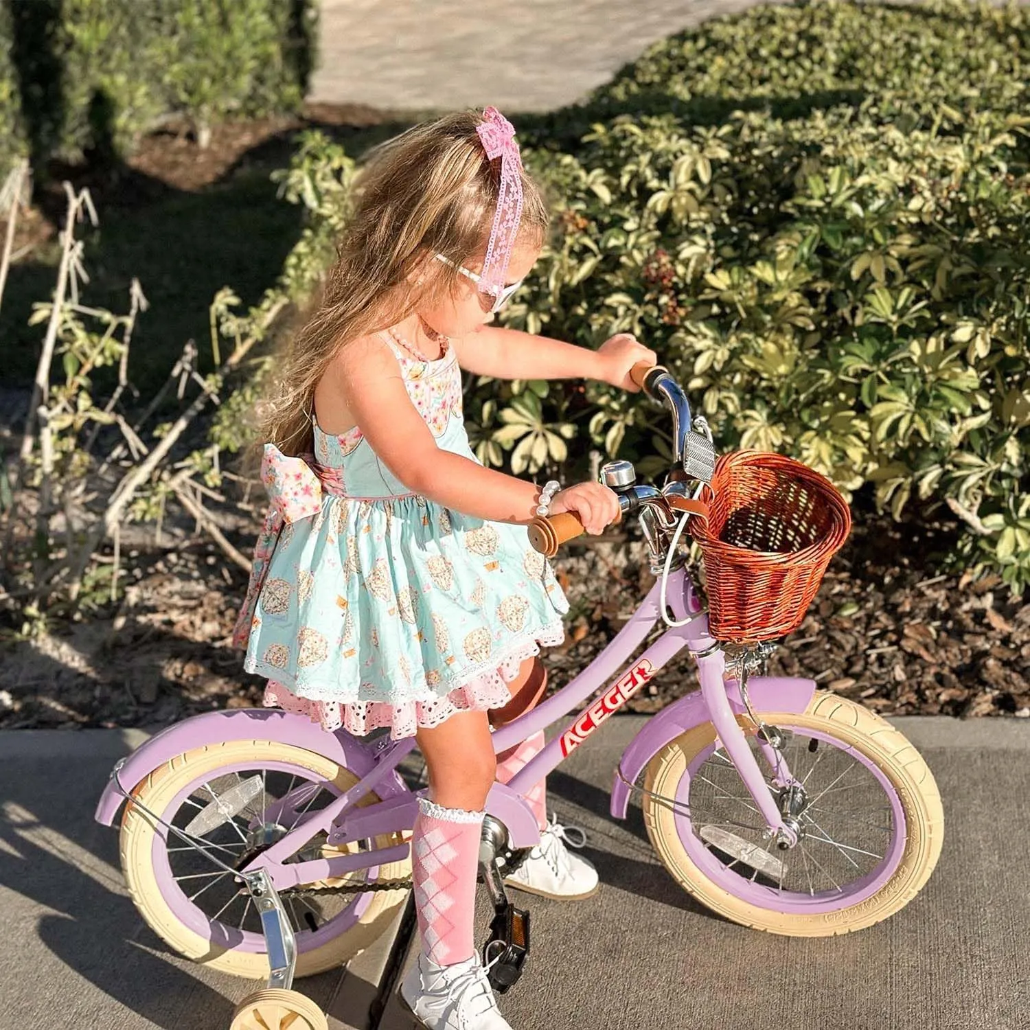 ACEGER Girls Bike with Basket, Kids Bicycle for 3-13 Years, Included Coaster Brake & Caliper Brake, 14 16 18 Inch with Training Wheels, 20 24 26 Inch with Kickstand but no Training Wheels