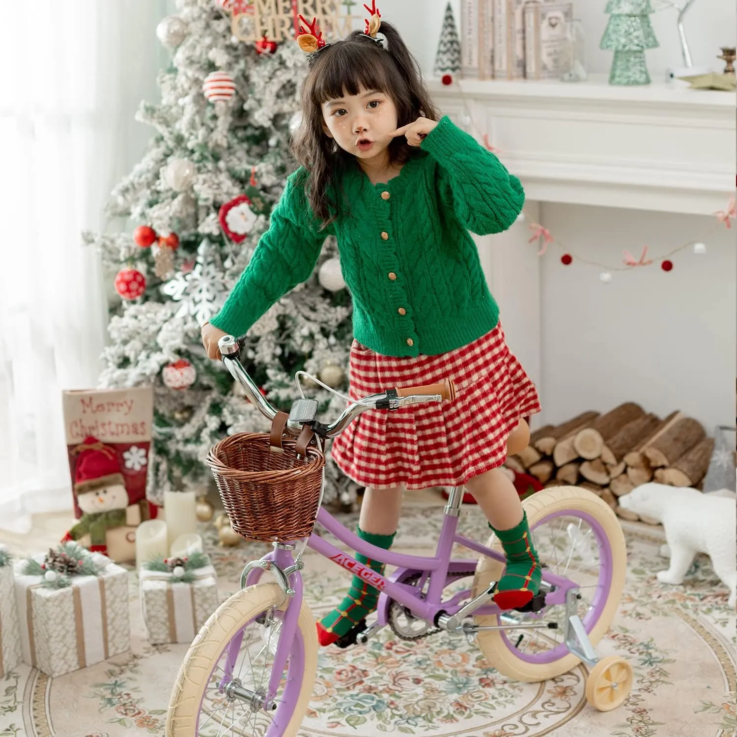 ACEGER Girls Bike with Basket, Kids Bicycle for 3-13 Years, Included Coaster Brake & Caliper Brake, 14 16 18 Inch with Training Wheels, 20 24 26 Inch with Kickstand but no Training Wheels