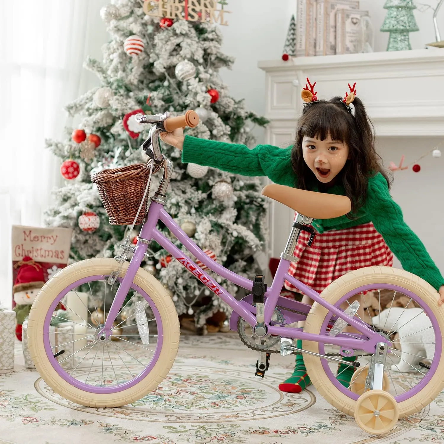 ACEGER Girls Bike with Basket, Kids Bicycle for 3-13 Years, Included Coaster Brake & Caliper Brake, 14 16 18 Inch with Training Wheels, 20 24 26 Inch with Kickstand but no Training Wheels