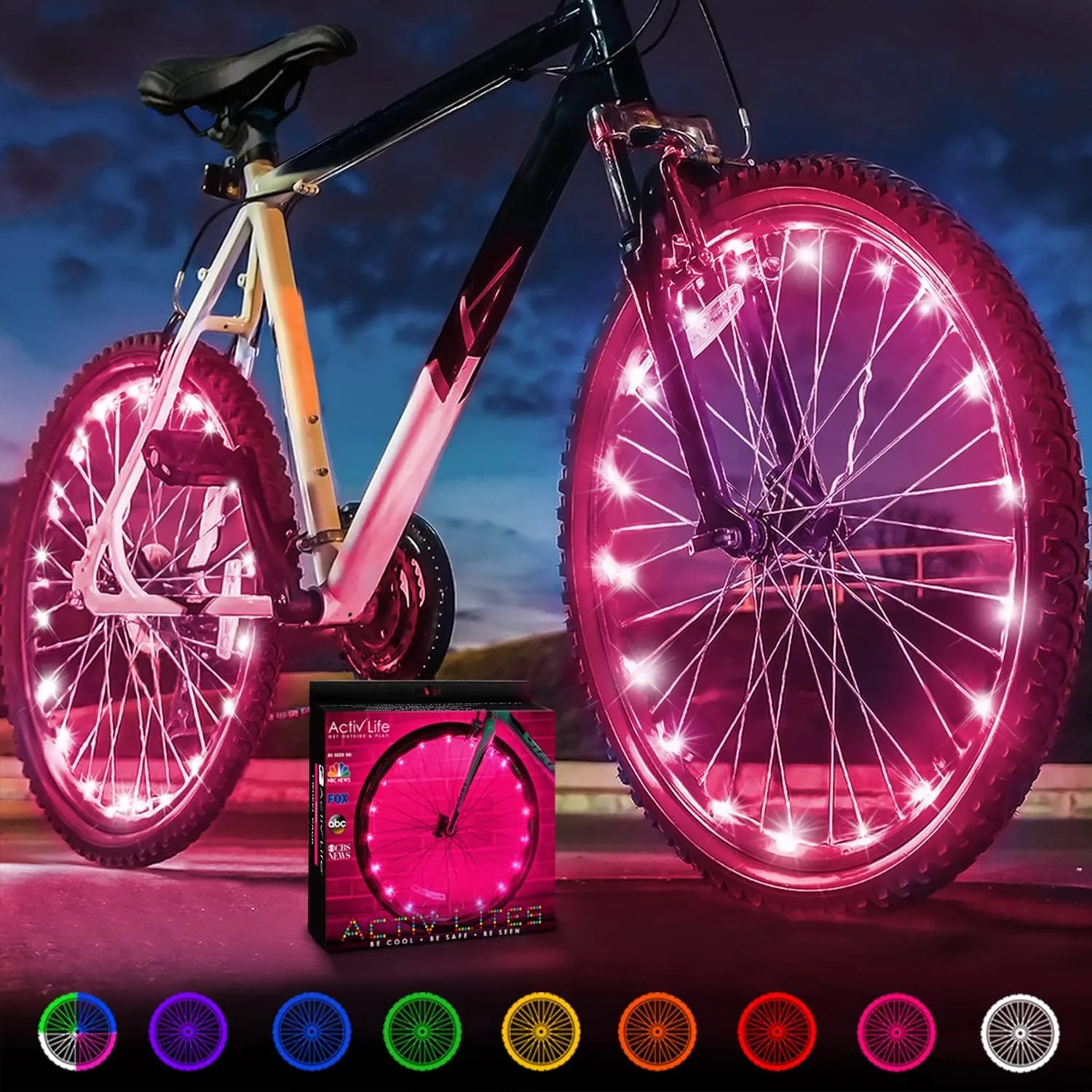 Activ Life 2-Tire Pack LED Bike Wheel Lights with Batteries Included, Get 100% Brighter and Visible from All Angles for Ultimate Safety and Style