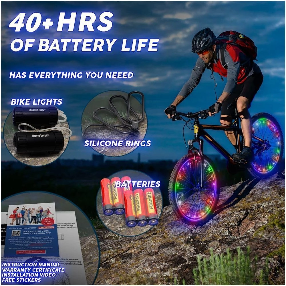 Activ Life 2-Tire Pack LED Bike Wheel Lights with Batteries Included, Get 100% Brighter and Visible from All Angles for Ultimate Safety and Style