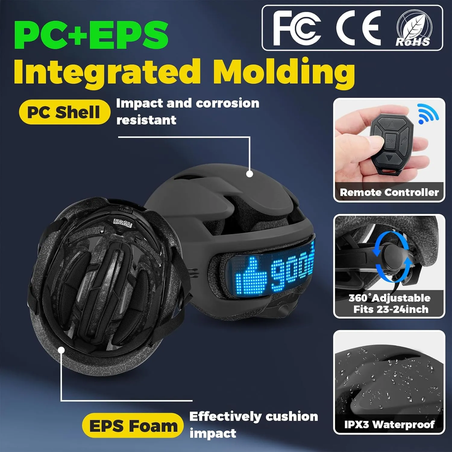Adult Bike Helmet Smart Bike Helmet with LED Lights Bicycle Helmets for Men Women LED Cycling Helmet with APP and Remote Control for Commmuting Road Biking Skating, Bike Accessories (Fits 58-61cm)