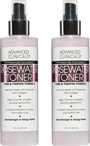 Advanced Clinicals Collagen   Rosewater Facial Mist Toner W/Charcoal & Aloe Vera. Alcohol-Free PH Balancing Formula Detoxifies & Hydrates Skin Improving Overall Skin Tone, Face Mist, 8 Fl Oz, 2-Pack