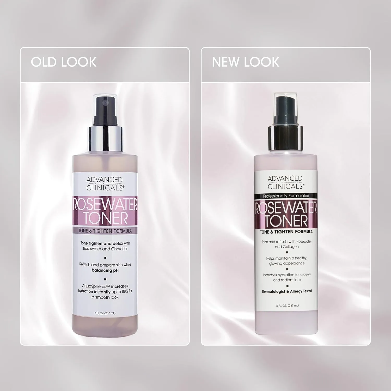 Advanced Clinicals Collagen   Rosewater Facial Mist Toner W/Charcoal & Aloe Vera. Alcohol-Free PH Balancing Formula Detoxifies & Hydrates Skin Improving Overall Skin Tone, Face Mist, 8 Fl Oz, 2-Pack