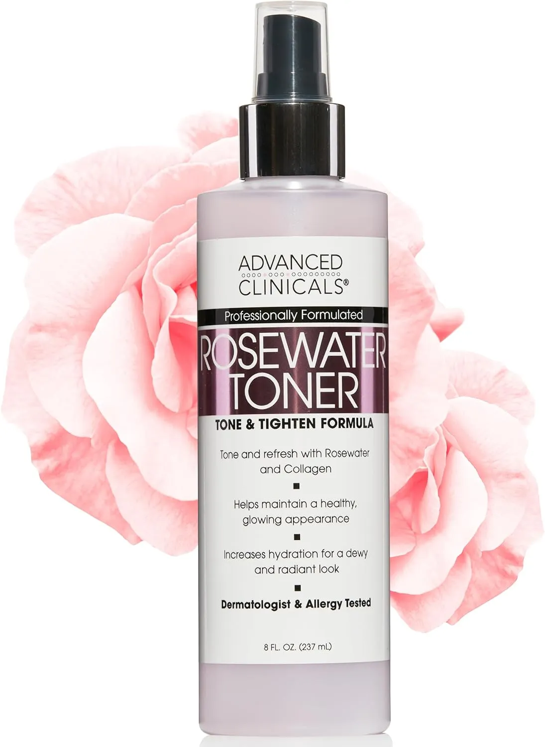 Advanced Clinicals Collagen   Rosewater Facial Mist Toner W/Charcoal & Aloe Vera. Alcohol-Free PH Balancing Formula Detoxifies & Hydrates Skin Improving Overall Skin Tone, Face Mist, 8 Fl Oz, 2-Pack