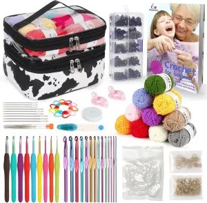 Aeelike 321Pcs Crochet Kit for Beginners, 23 Sizes Crochet Hooks Set,10pcs Acrylic Yarn, 270pcs Safety Eyes and Noses,Knitting Crochet Supplies and Instruction with PU Leather Storage Bag