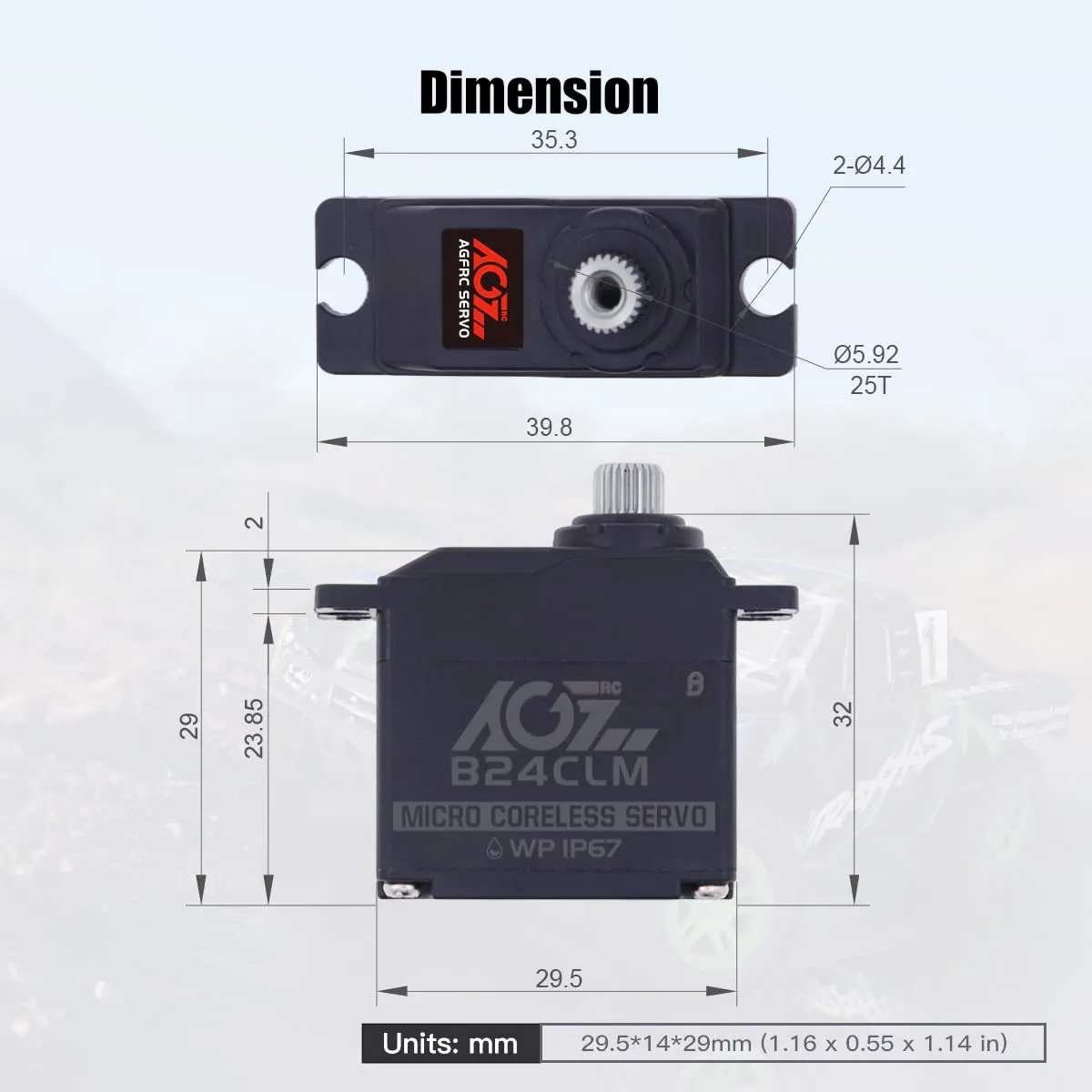 AGFRC 6KG Waterproof Mini RC-Steering-Servo-Motor - 0.085Sec High Speed HV Titanium Gear Coreless Digital Servo for 1/16 RC Car Boat Crawler (B24CLM)