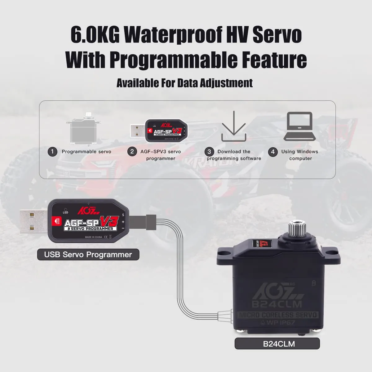 AGFRC 6KG Waterproof Mini RC-Steering-Servo-Motor - 0.085Sec High Speed HV Titanium Gear Coreless Digital Servo for 1/16 RC Car Boat Crawler (B24CLM)