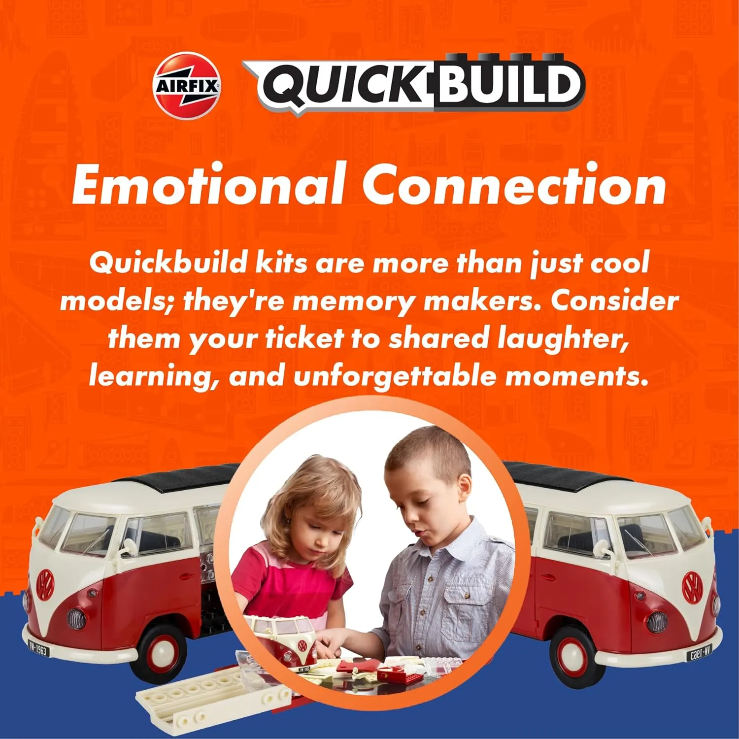 Airfix Quickbuild Volkswagen Light Blue Camper Van Brick Building Model Kit, Multicolor