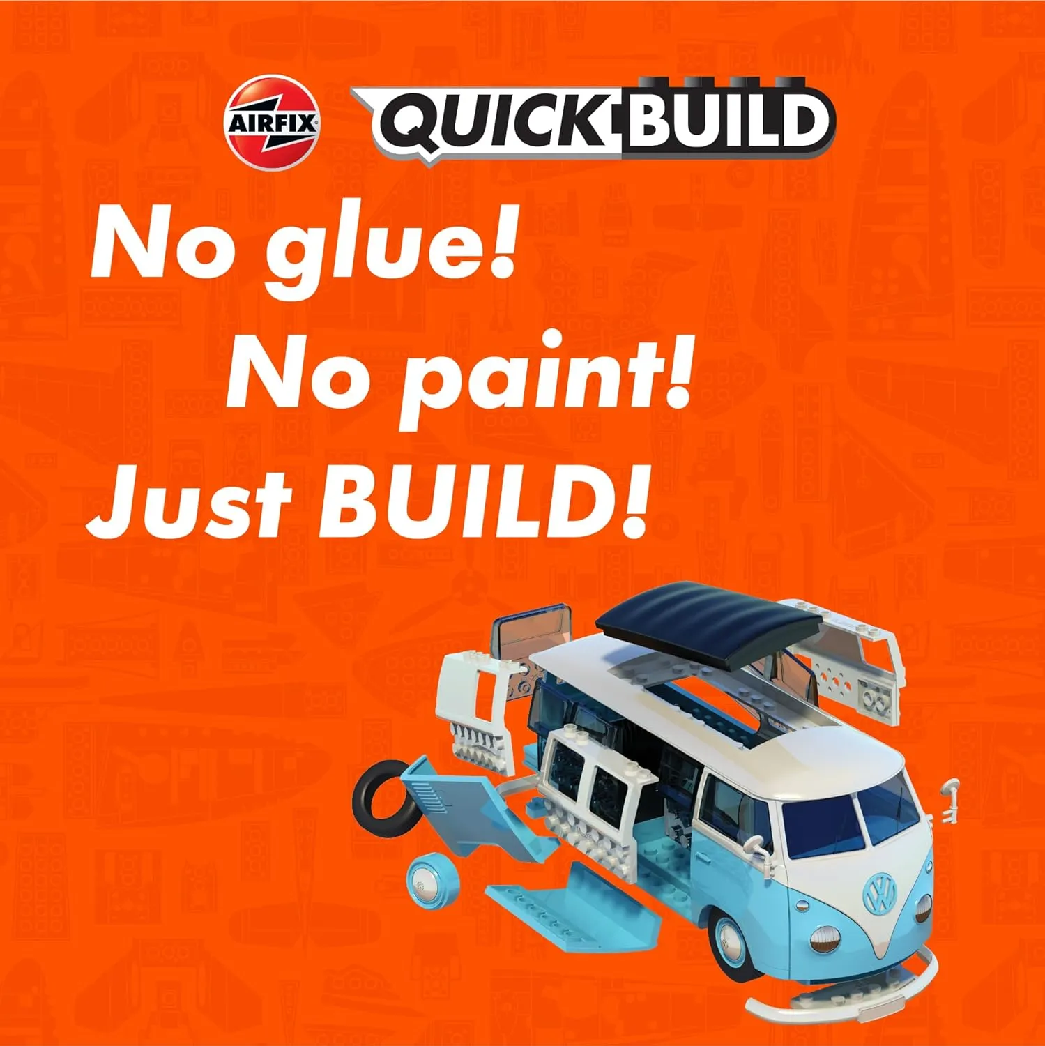 Airfix Quickbuild Volkswagen Light Blue Camper Van Brick Building Model Kit, Multicolor