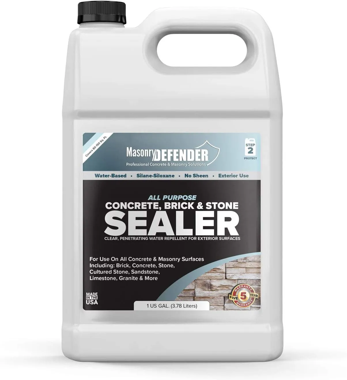 All Purpose Brick Stone & Concrete Sealer - Transparent Penetrating Waterproof Coating for Outdoor Masonry Surfaces - 1 Gallon