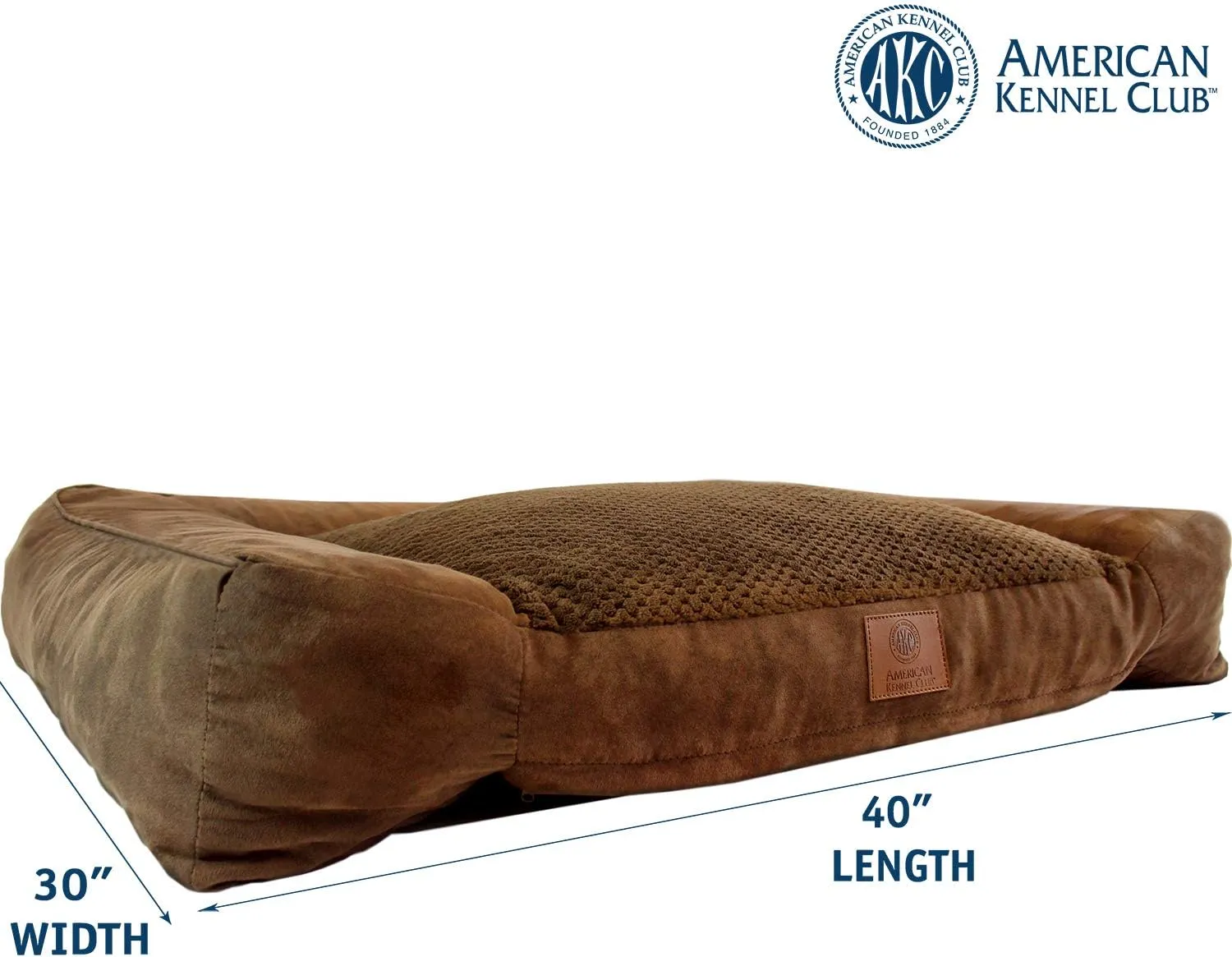 American Kennel Club Memory Foam Sofa Pet Bed, AKC Brown Fur Memory Foam PET Bed, X-Large, Brown Popcorn Fur