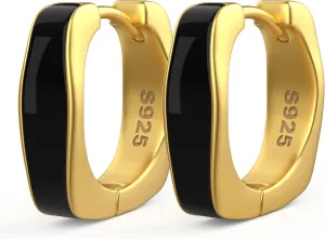 AMORAMOR & FOREVER 14K Gold Plated Enamel Huggie Hoop Earrings for Women - Matte And Glossy Chunky Neon Colorful Small Huggie Earrings Thick Trendy Y2K Square And Round Earrings