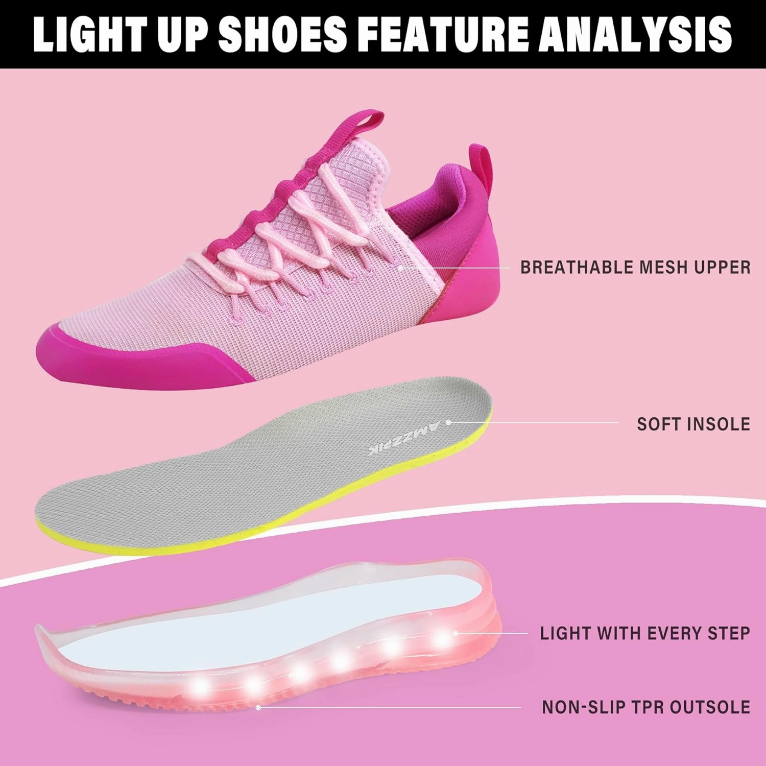 AMZZPIK LUMIKICK Kids Light Up Shoes for Boys Girls Tennis Walking Luminous Sneakers for Little Kid