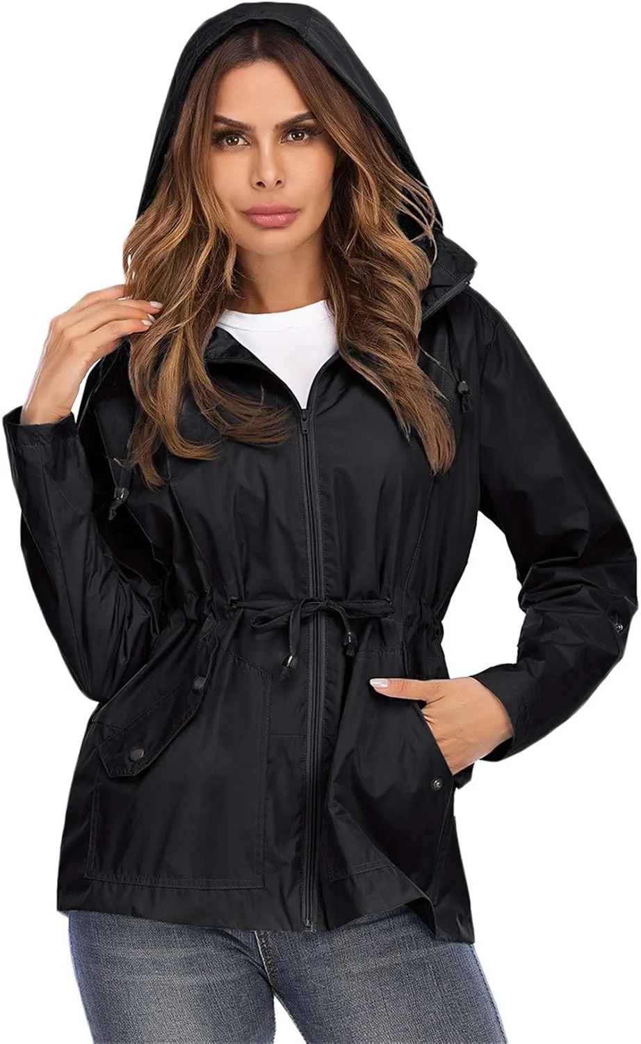 Andongnywell Women's Waterproof Waistcoat Hooded Breathable mesh Outdoor Hiking Rainproof Jackets Outwear