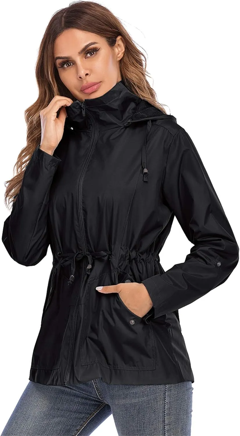 Andongnywell Women's Waterproof Waistcoat Hooded Breathable mesh Outdoor Hiking Rainproof Jackets Outwear