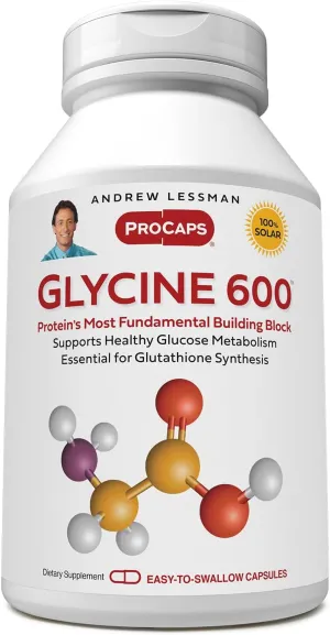 ANDREW LESSMAN Glycine 600-180 Capsules – Pure, Simple, Amino Acid. Critical Structural Role in Collagen Tissues. No Additives