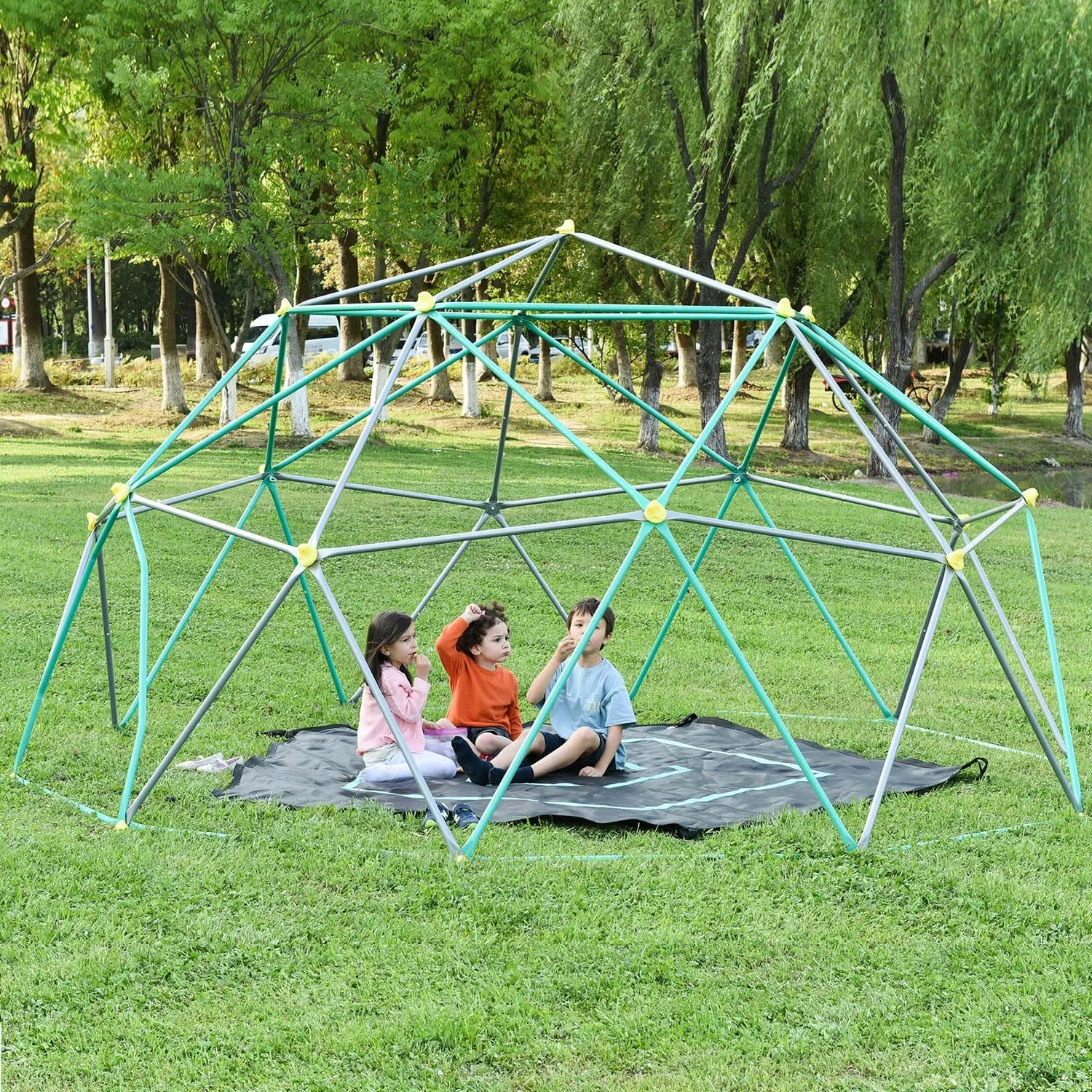 Angel Sar 12ft Geometric Dome Climber for Kids with UV Resistant Steel, Jungle Gym Supports 1000 LBS, Outdoor Playground Equipment for Balance and Strength Building, Grey
