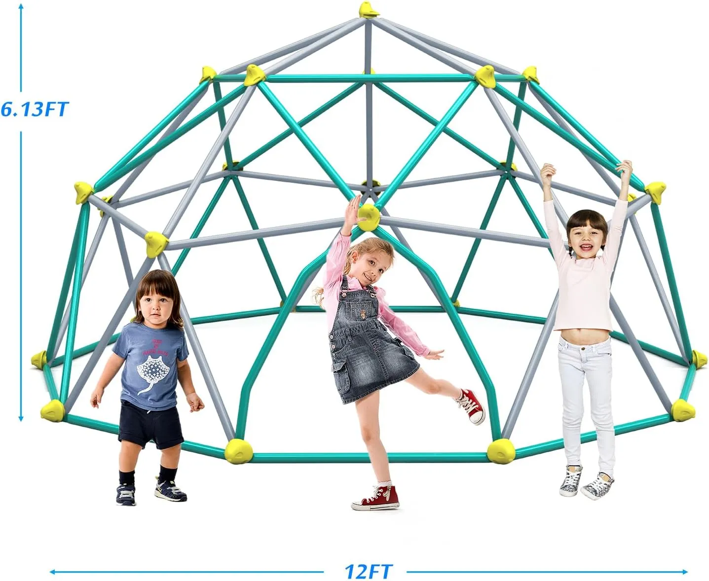 Angel Sar 12ft Geometric Dome Climber for Kids with UV Resistant Steel, Jungle Gym Supports 1000 LBS, Outdoor Playground Equipment for Balance and Strength Building, Grey