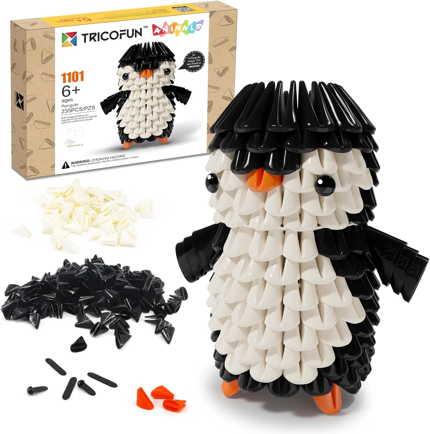 Animals 3D Soft Building Blocks - Cute Animal Kit, Pressure-Relief, STEM Educational Toys, Enhance Hands-On Skills Interlocking Building Blocks (1101-PENGUIN)