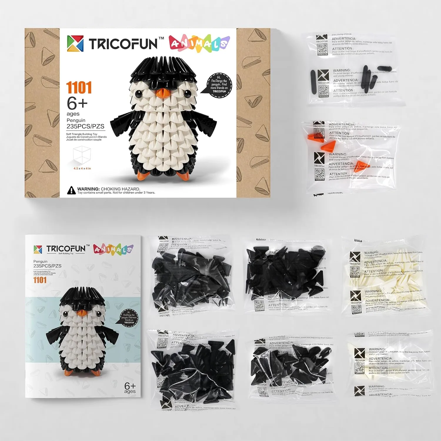 Animals 3D Soft Building Blocks - Cute Animal Kit, Pressure-Relief, STEM Educational Toys, Enhance Hands-On Skills Interlocking Building Blocks (1101-PENGUIN)