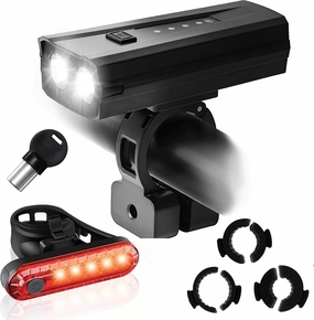 Anti-Theft Bike Lights (Front & Back/Rear Set), USB Rechargeable Bicycle Headlight & Taillight for Night Riding, Super Bright, Waterproof, Works with All Bikes, E-Bikes, Scooters, USA Brand & Patented