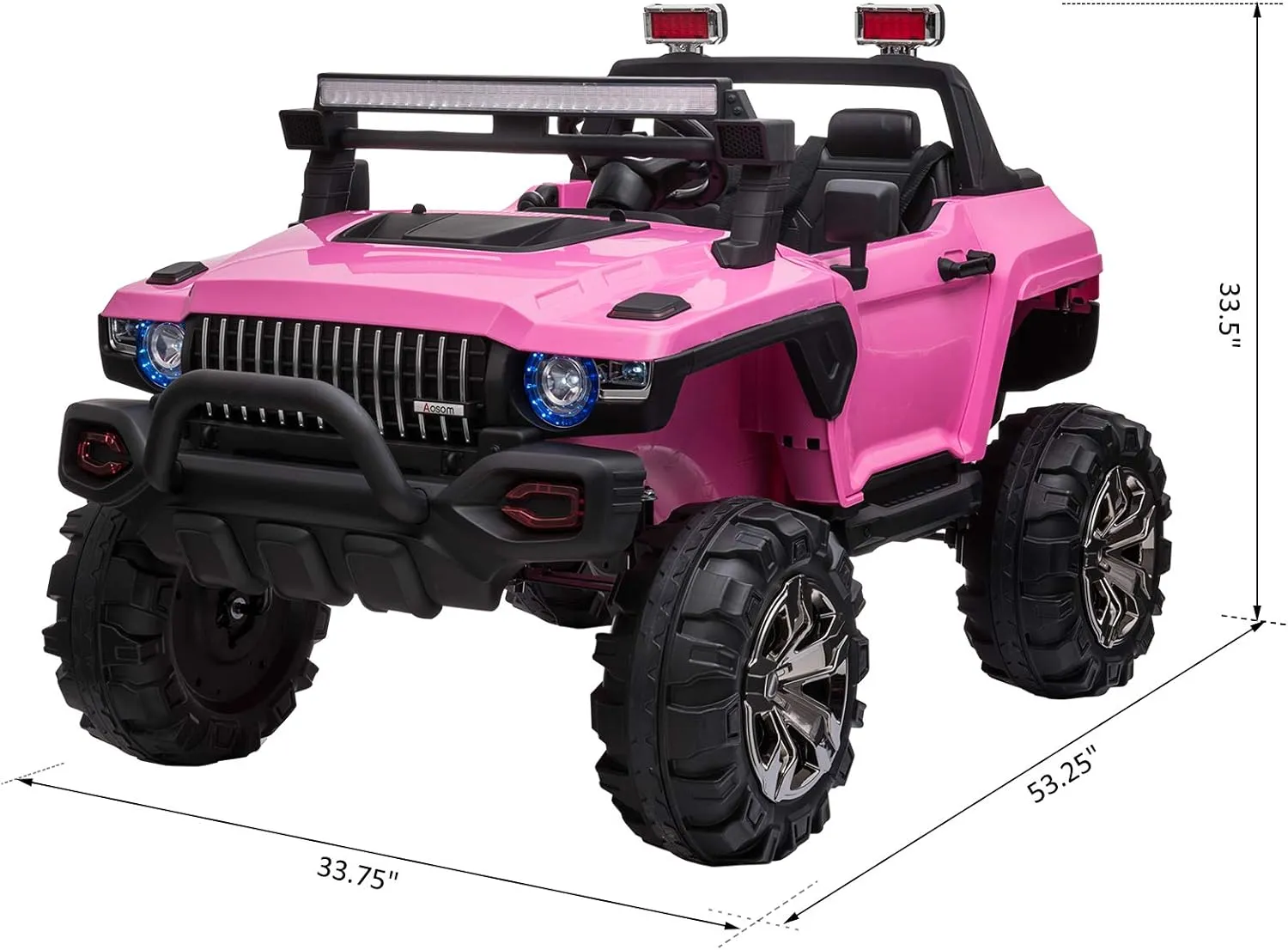 Aosom 53" L 2-Seater 12V Police Car Ride on Truck with Remote Control, Battery Operated Electric Car for Kids with Suspension, MP3 Player, Lights, Music, Horn, Pink