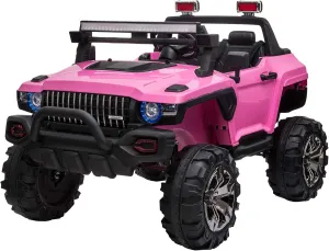 Aosom 53" L 2-Seater 12V Police Car Ride on Truck with Remote Control, Battery Operated Electric Car for Kids with Suspension, MP3 Player, Lights, Music, Horn, Pink