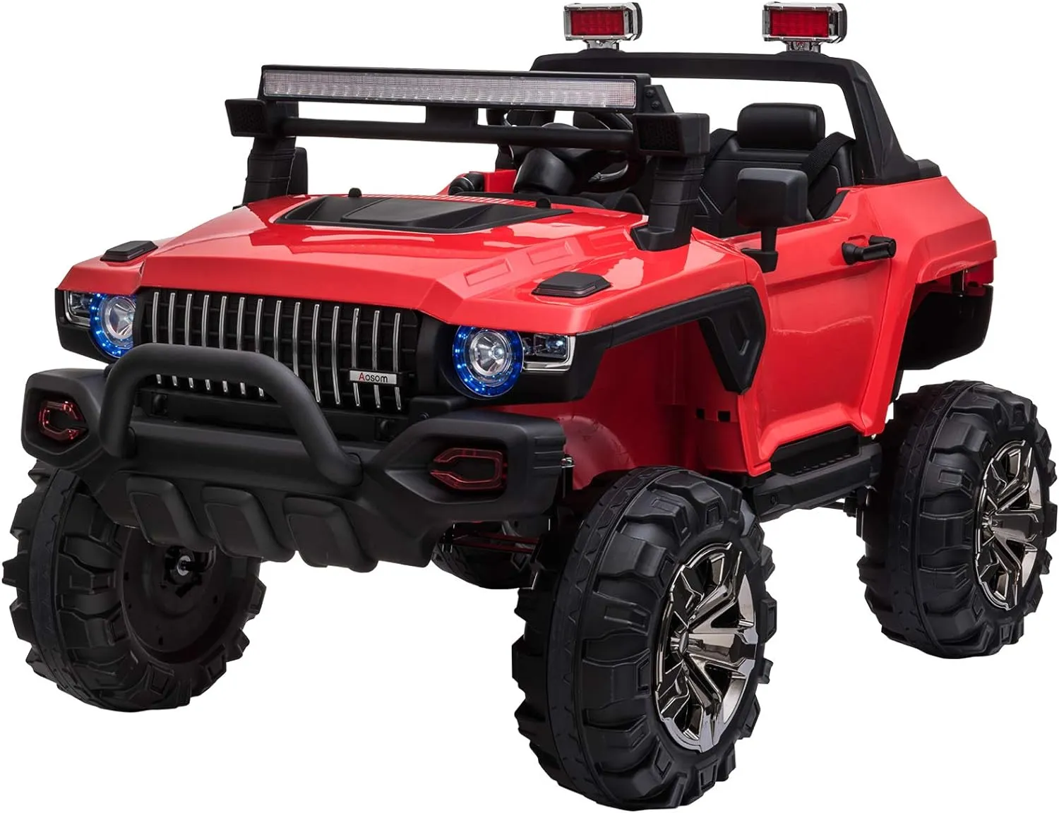 Aosom 53" L 2-Seater 12V Police Car Ride On Truck with Remote Control, Battery Operated Electric Car for Kids with Suspension, MP3 Player, Lights, Music, Horn, Red