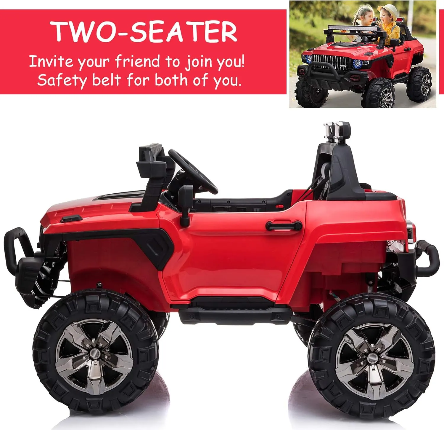 Aosom 53" L 2-Seater 12V Police Car Ride On Truck with Remote Control, Battery Operated Electric Car for Kids with Suspension, MP3 Player, Lights, Music, Horn, Red