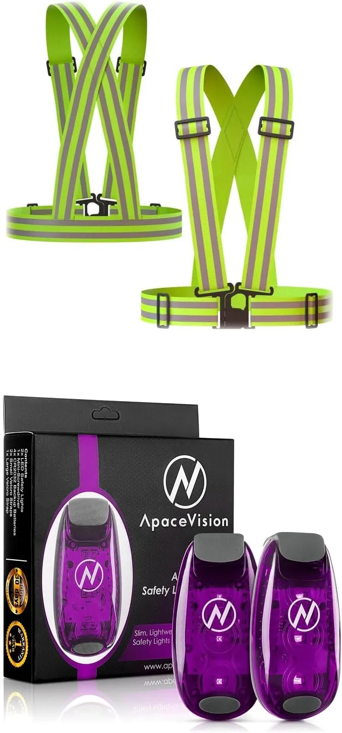 Apace Vision (2 Pack) - LED Safety Lights   Reflective Vests