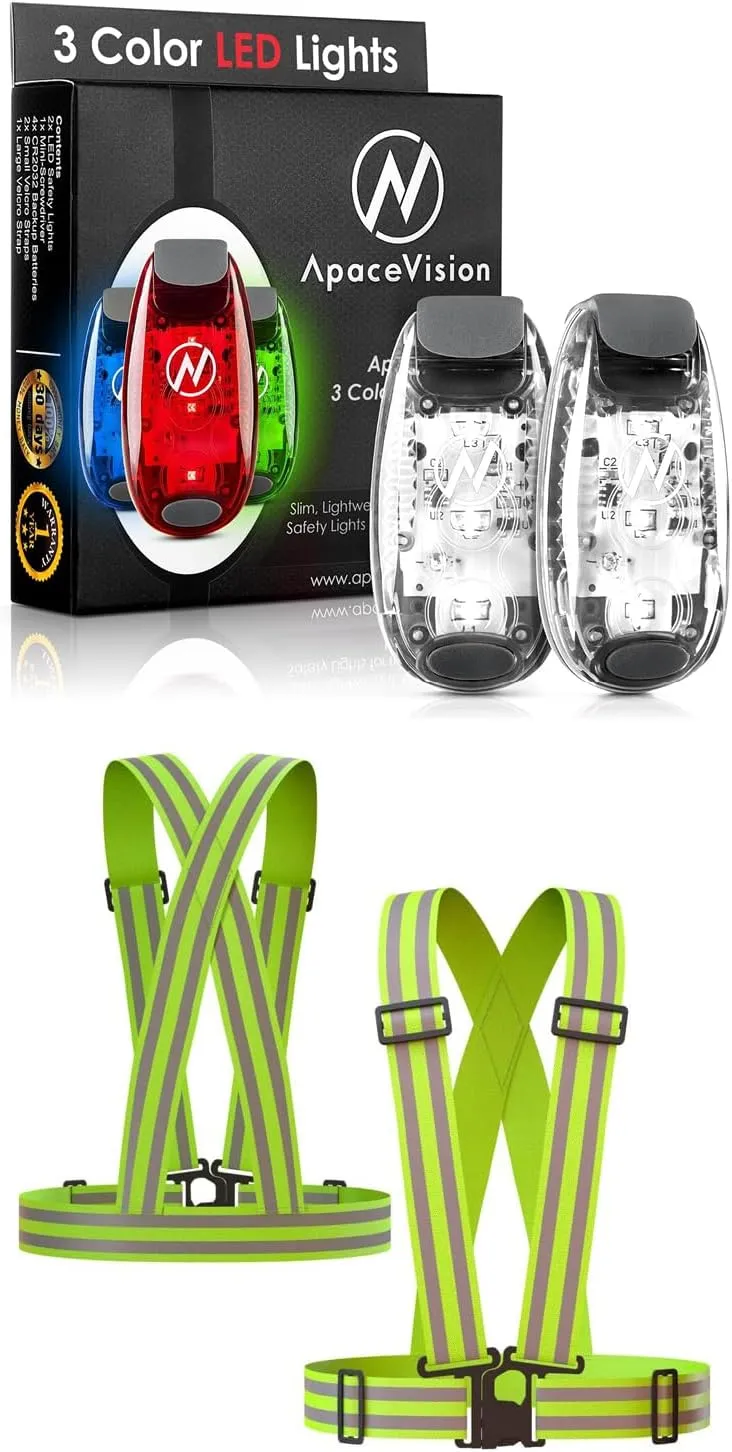 Apace Vision (2 Pack) - LED Safety Lights   Reflective Vests