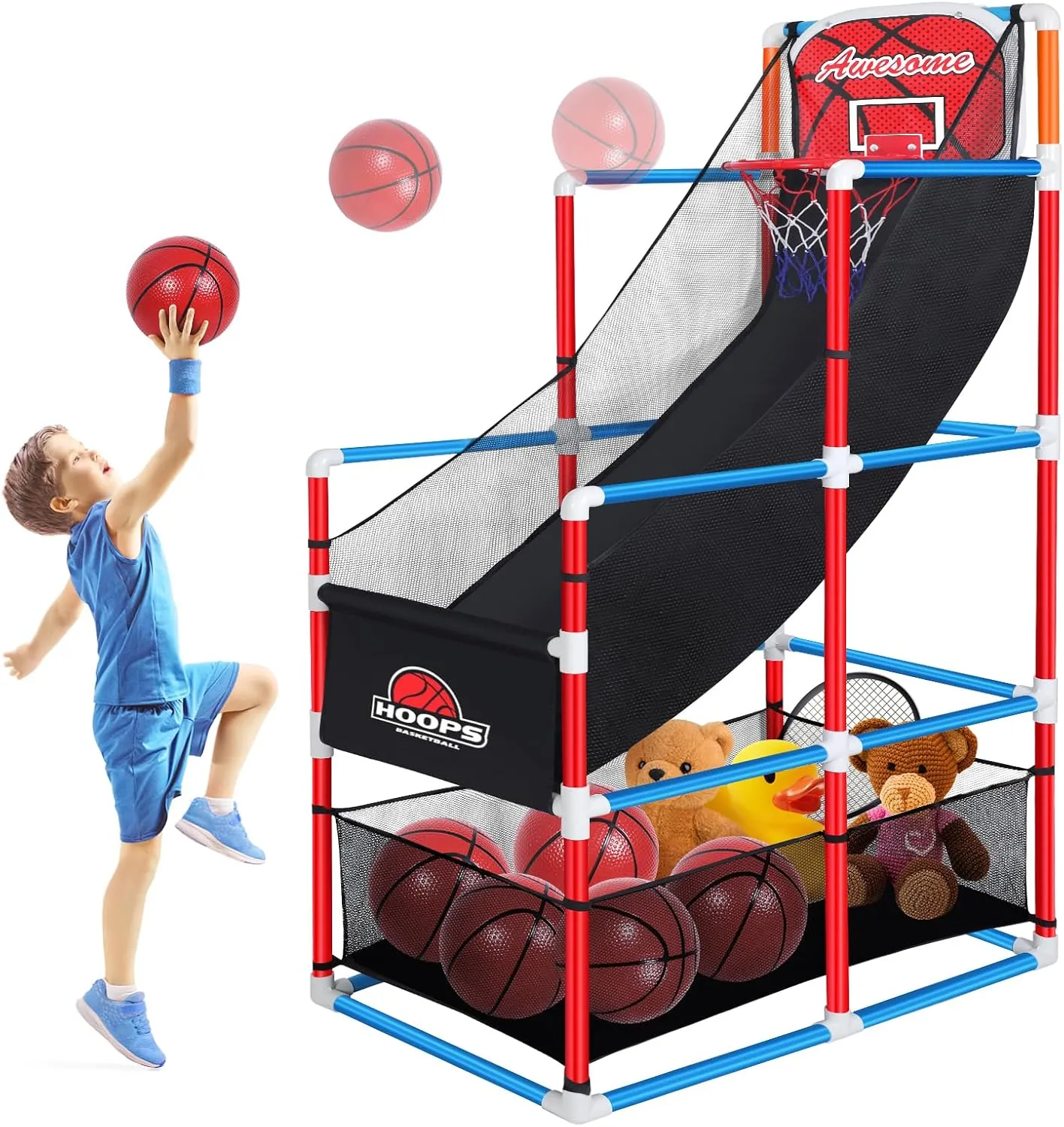 Arcade Basketball Game Set with 4 Balls for Kids,Adjustable Toy Game Sport with Storage for 3 to 12 Years Old，Kids Basketball Hoop Suited for Outdoor and Indoor