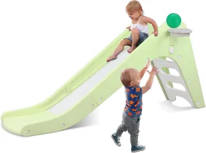 Arlopu Freestanding Kids Slide, Toddler Slide Climber with Basketball Hoop & Ball, Baby Playset w/Long Slope, for Boys and Girls Birthday, Sturdy Playground Toy for Indoor Outdoor Age 3  (Light Green)