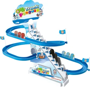ARSUK Penguin Race Game Toy Playful Musical Roller Coaster Track Playset with Music & LED Flashing Lights On/Off Button for Toddlers and Kids Gift
