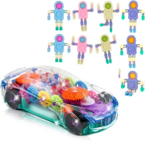 ArtCreativity Light Up Transparent Sensory Car Toy   3 in 1 Robot Pop It Fidget Combo Pack