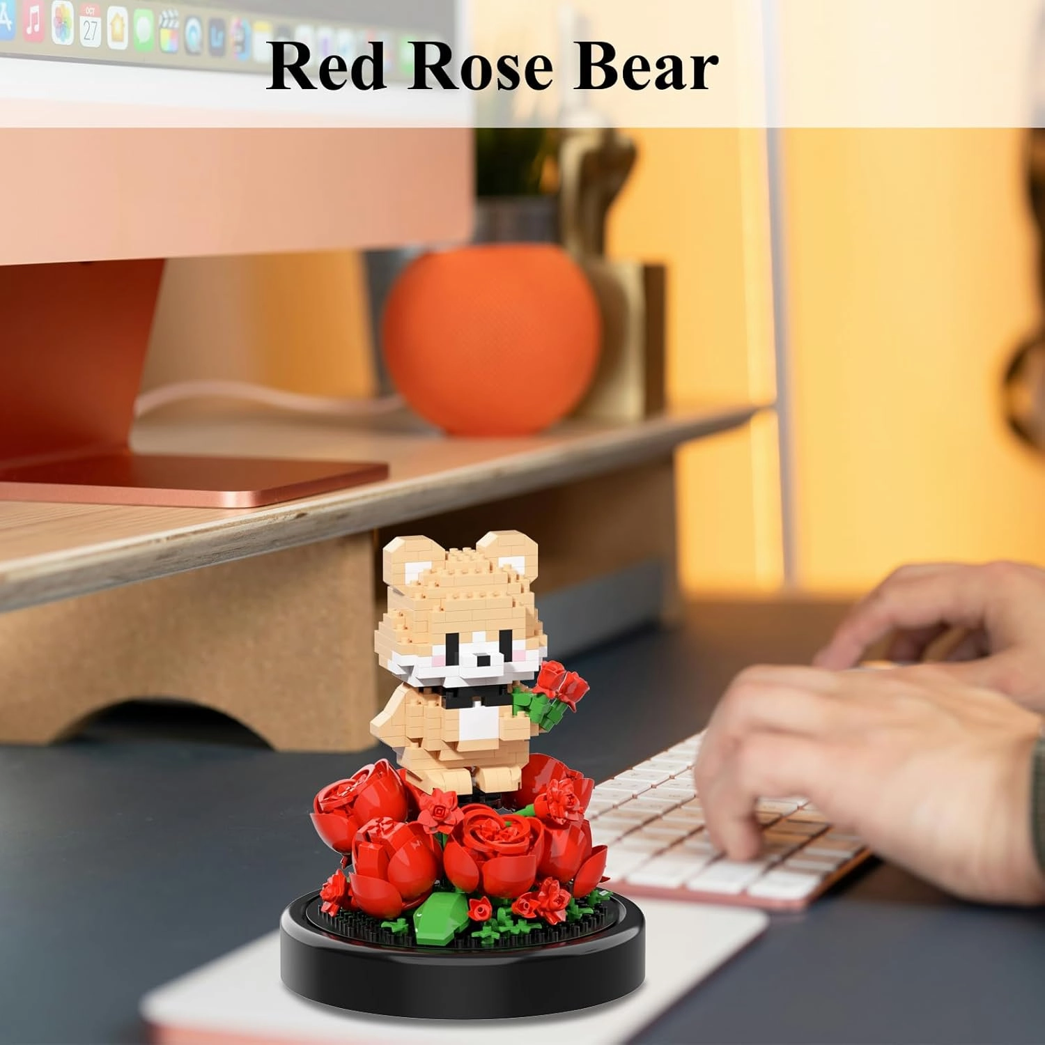 Artificial Flower Animal Toy Building Set for Adult,Mini Bear Plant Bonsai Tree Friend Set for Girl,Botanical Collection Gift for Kids,Office Home Decor Building Block,Birthday Gift for Women